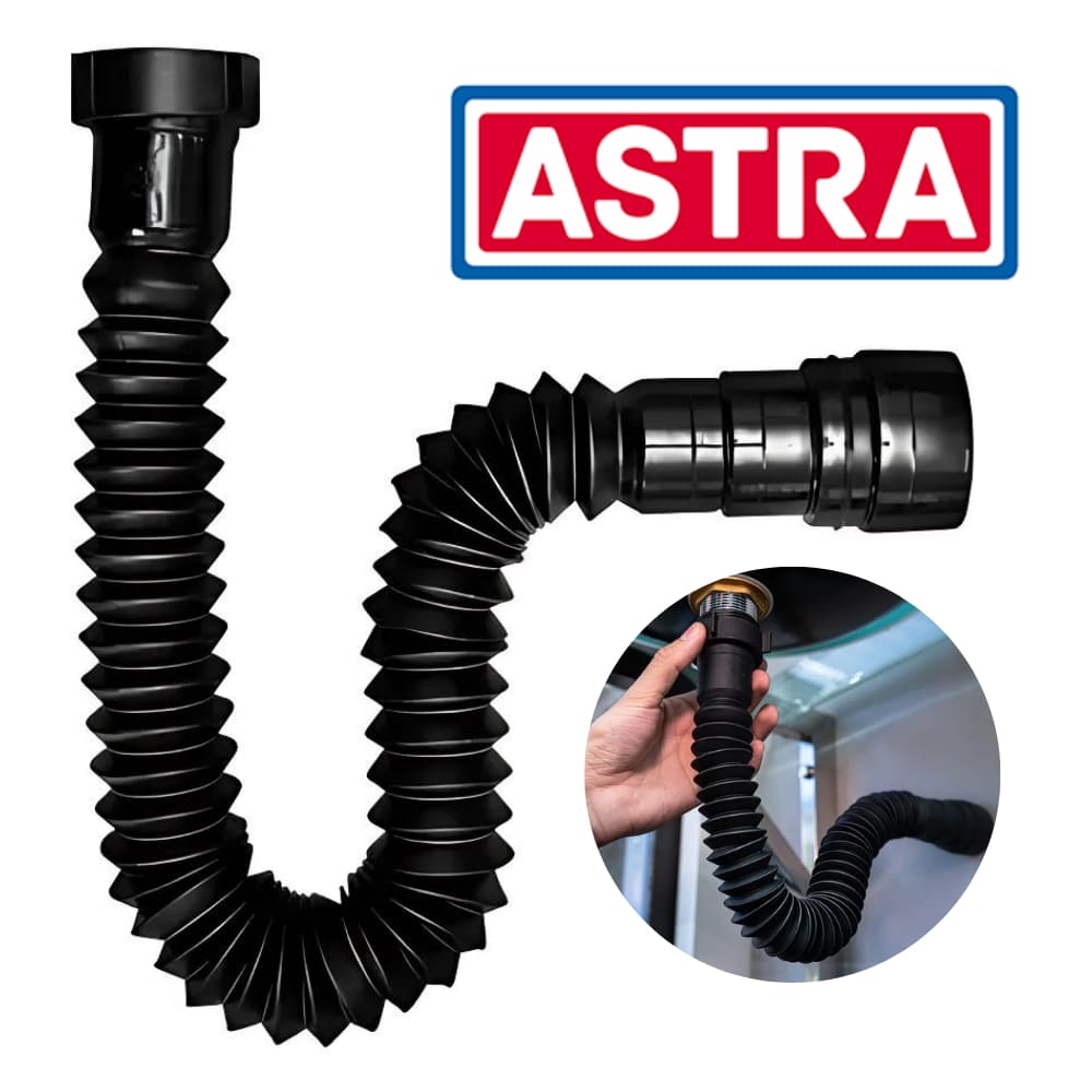 Sifão Sanfonado Preto Ajustável Extensivo Flexível Pia Banheiro Cozinha Black - Astra