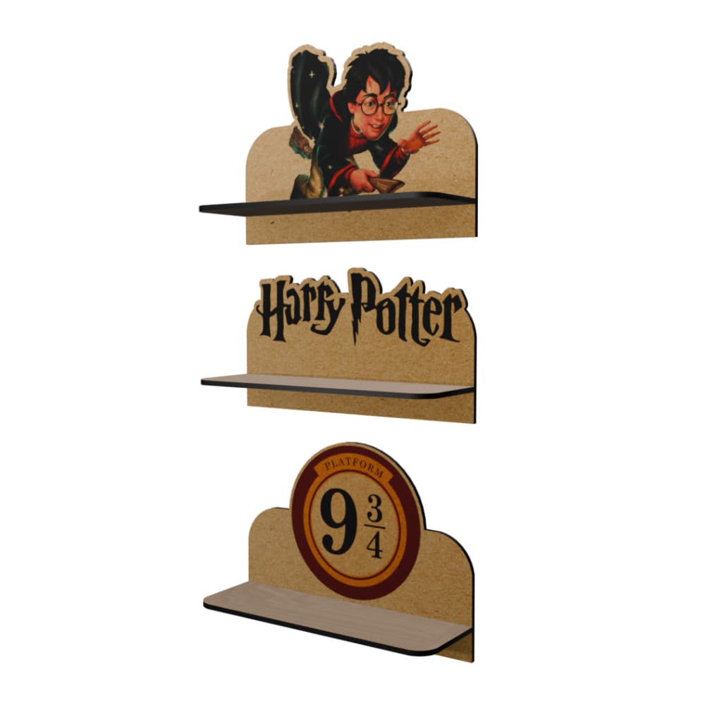Kit Prateleiras Harry Potter 32x20cm Suporte Organizador para quarto sala