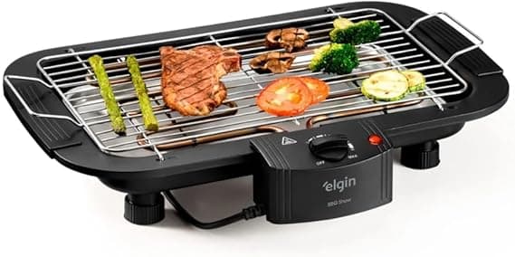 Churrasqueira Elétrica De Mesa Bbq Show Elgin 110V Com controle de temperatura, bandeja anti-fumaça e grelha removível